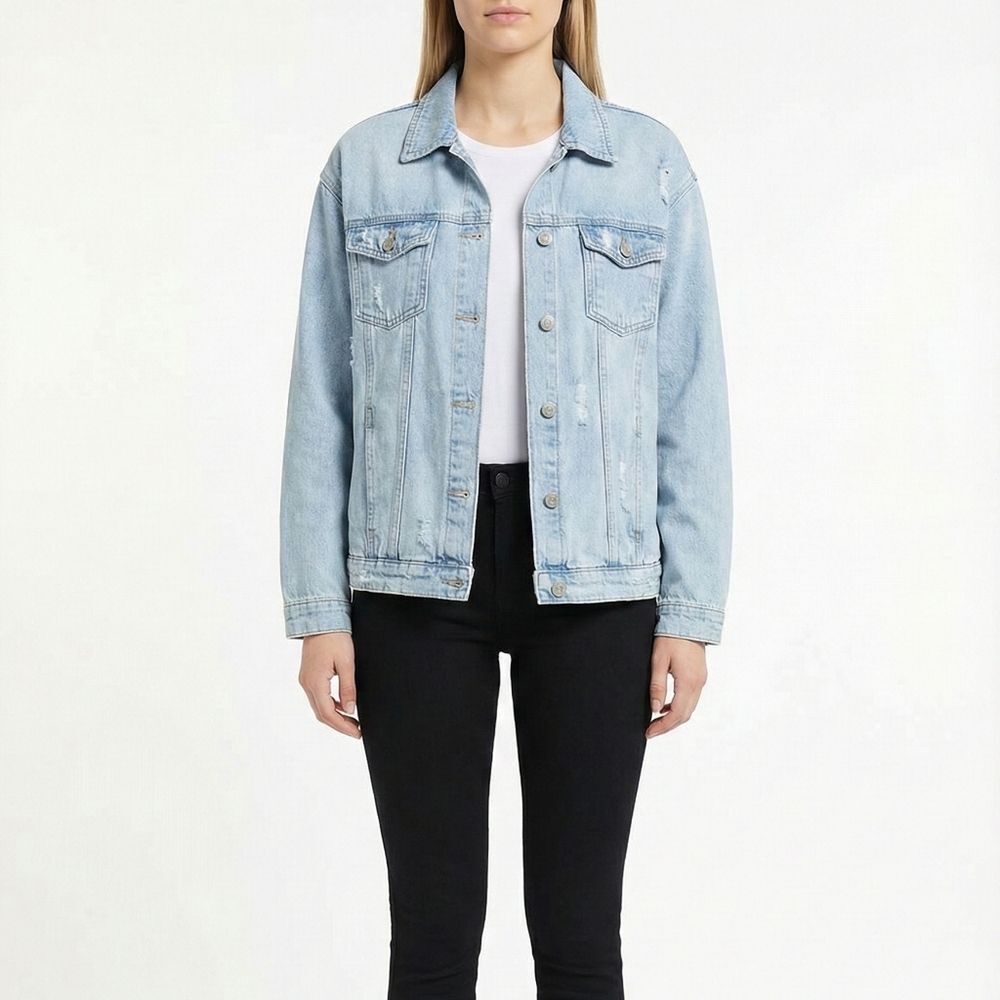 Banana Republic Light Wash Distressed Denim Jacket Indie Sleaze L Light Wash